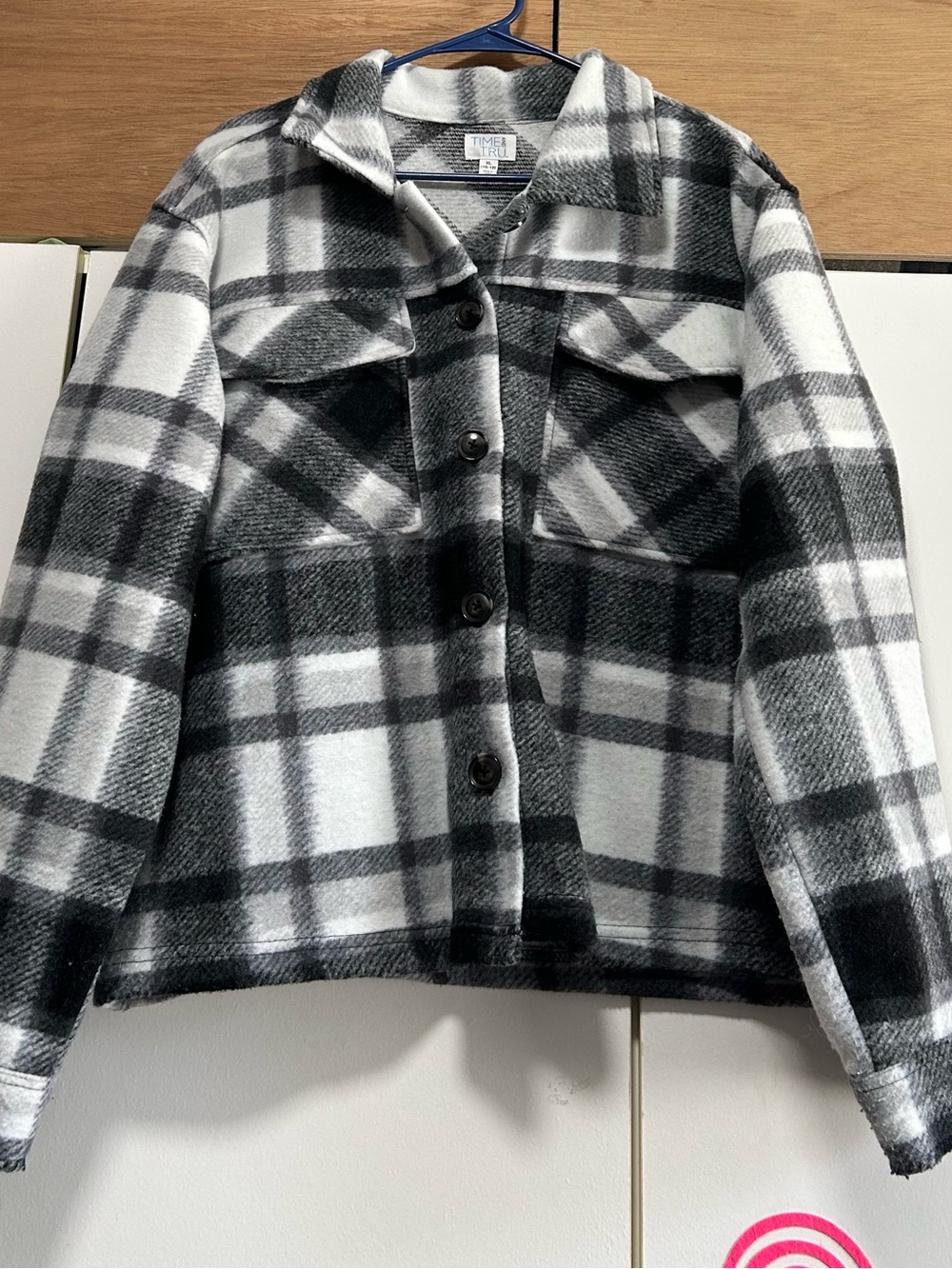 Time and Tru Black and White Plaid Utility Jacket